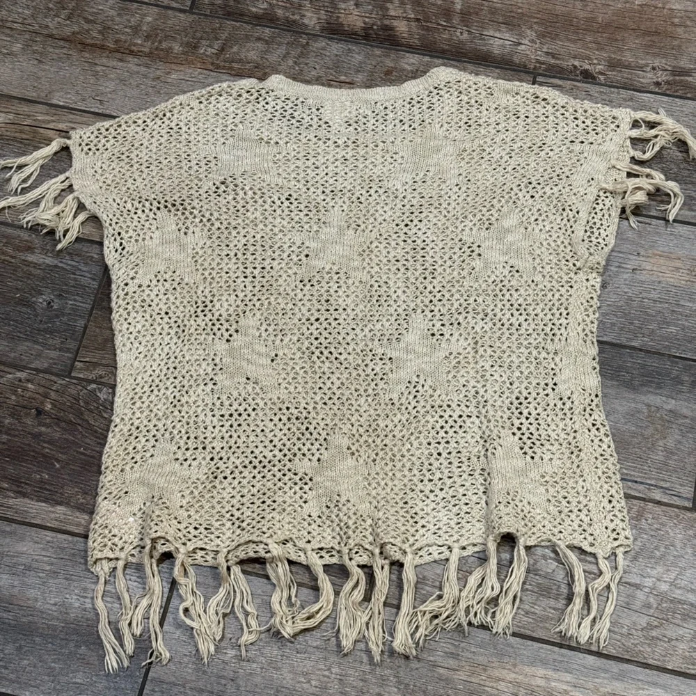 Justice Cream Knit Poncho with Fringe​